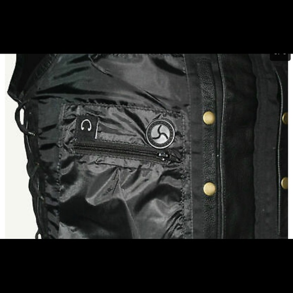 Mens Side Lace Zippered Biker Style Motorcycle Concealed Carry Leather Vest - Picture 5 of 7